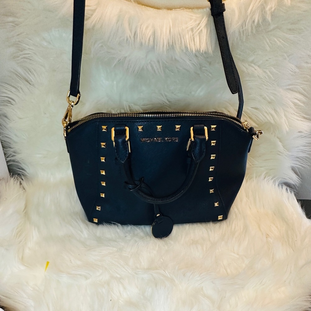 Michael Kors top handle bag in navy blue with long strap like new
